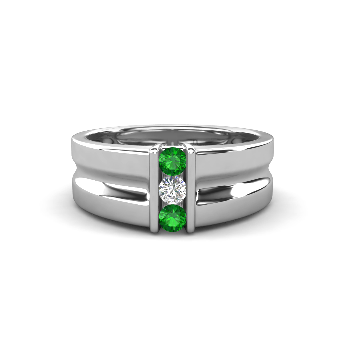 Xavier 0.27 ctw Green Garnet and Natural Diamond Three Stone Men Band (8.50 mm) 